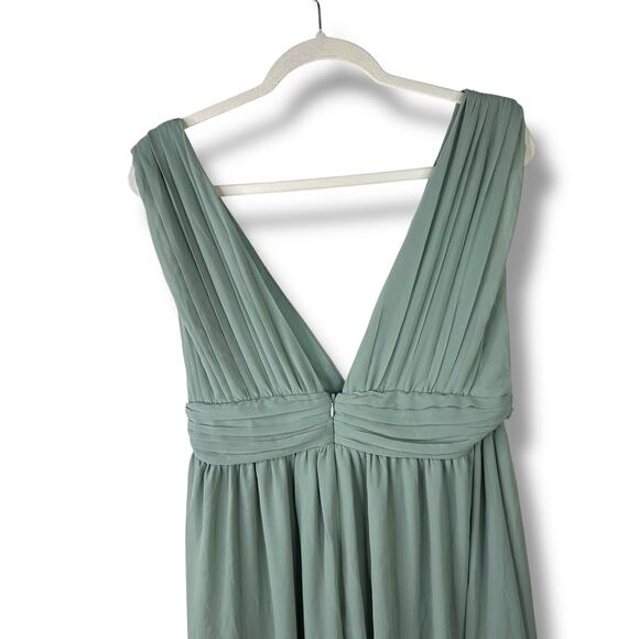 Lulus NWOT Heavenly Hues Sage Green Brush Woven Chiffon V-Neck Maxi Dress Large - Picture 11 of 12